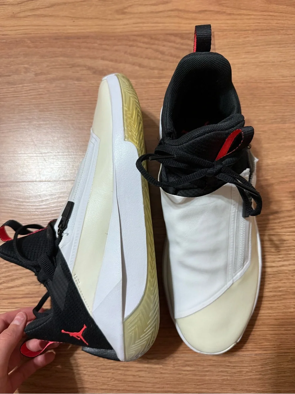Jordan White and Black Slip-On Sneakers with Red Jumpman